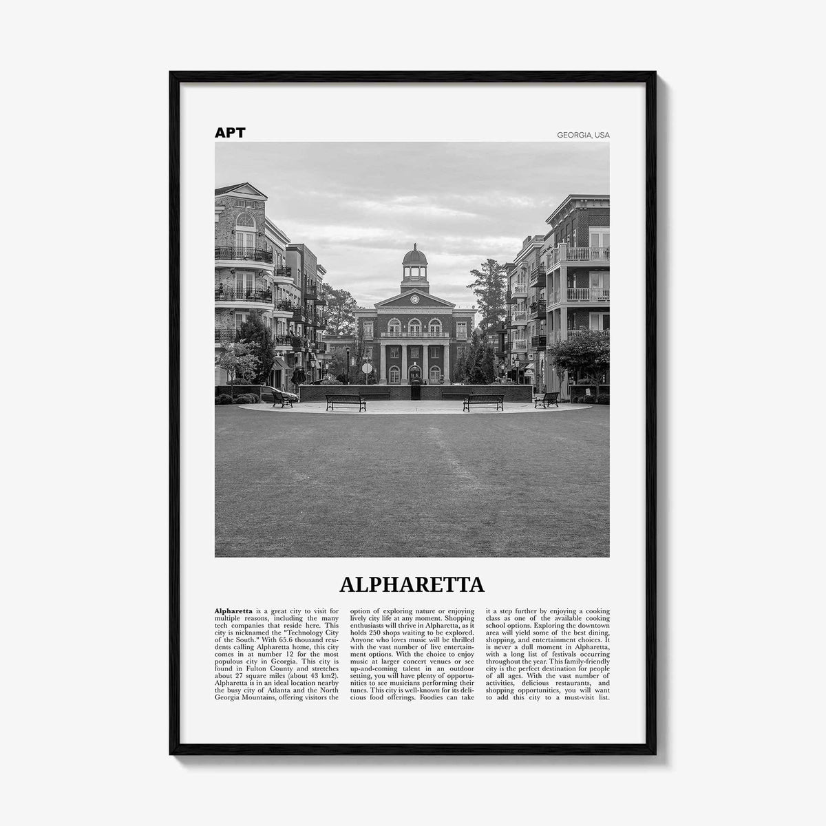 Alpharetta Print Black and White, Alpharetta Wall Art, Alpharetta Poster, Alpharetta Photo, Alpharetta Décor, Alpharetta Map, Georgia, USA