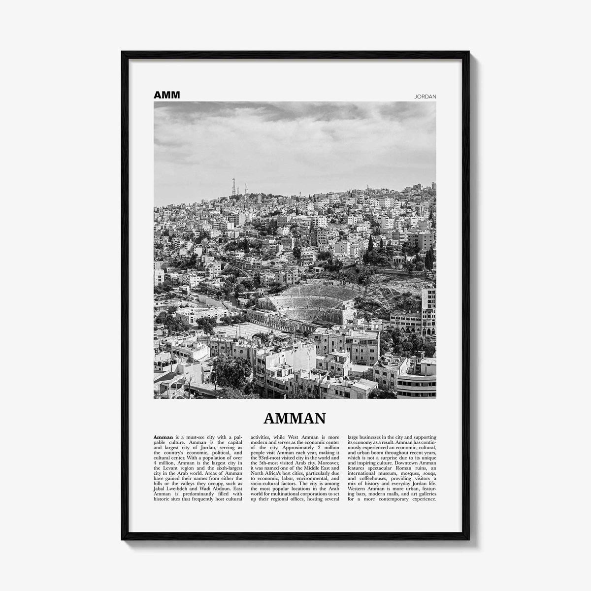 Amman Print Black and White, Amman Wall Art, Amman Poster, Amman Photo, Amman Wall Decor, City Art Print, Jordan Poster Print, Middle East