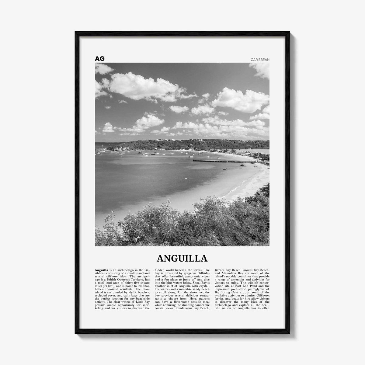 Anguilla Print Black and White, Anguilla Wall Art, Anguilla Poster, Anguilla Photo, Anguilla Map, Caribbean