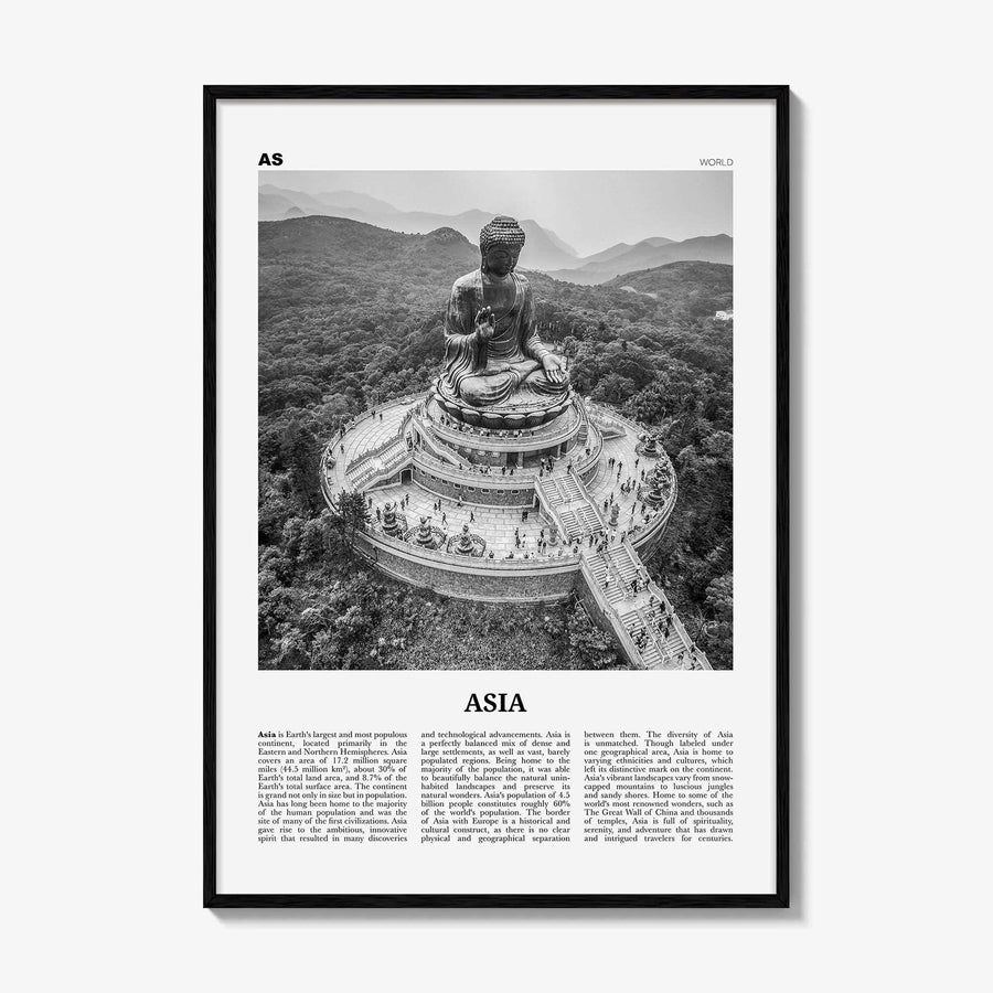 Asia Print Black and White, Asia Wall Art, Asia Poster, Asia Photo, Asia Wall Decor, Continent Art Print