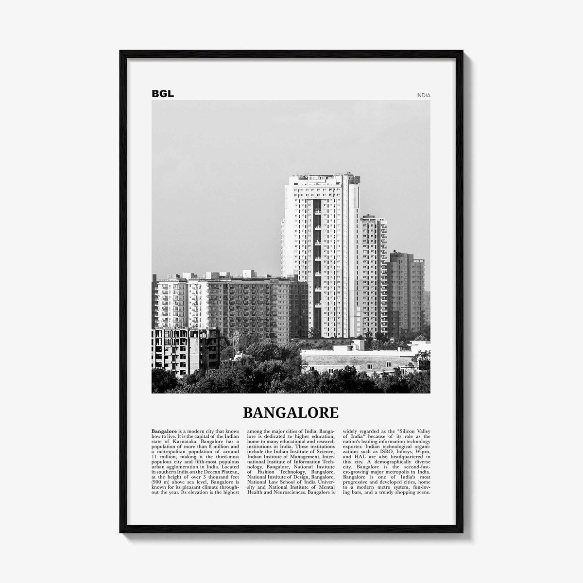 Bangalore Print Black and White, Bangalore Wall Art, Bangalore Poster, Bangalore Photo, Bangalore Decor, Bengaluru, India, Karnataka, Asia