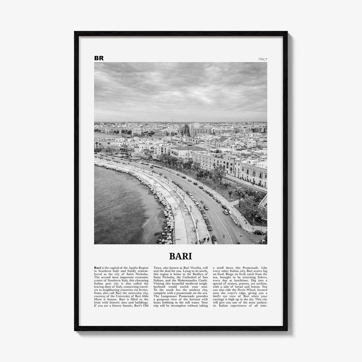 Bari Print Black and White, Bari Wall Art, Bari Poster, Bari Photo, Bari Wall Décor, Italia, Italy, Apulia, Bare, Varion