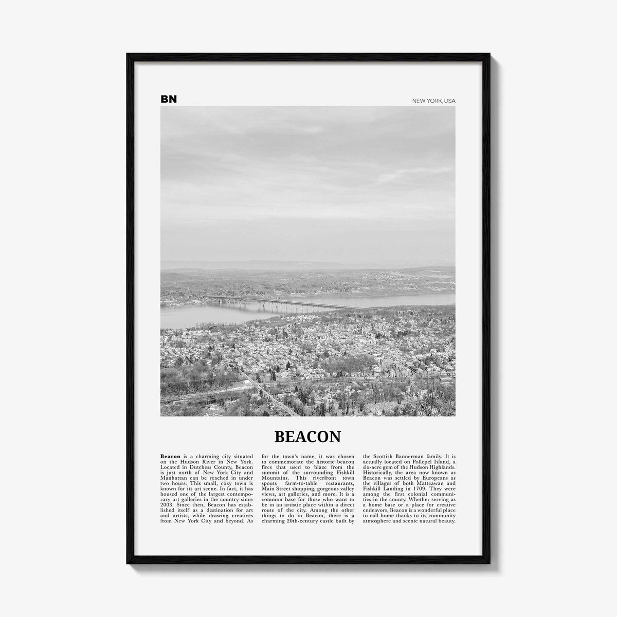 Beacon Print Black and White, Beacon Wall Art, Beacon Poster, Beacon Photo, Beacon Wall Décor, Beacon Map, New York, USA