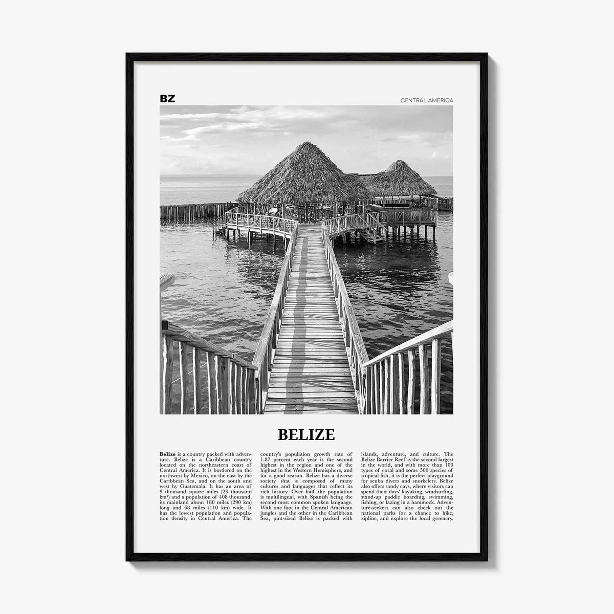 Belize Print Black and White, Belize Wall Art, Belize Poster, Belize Photo, Belice, Belmopan, British Honduras, Central America