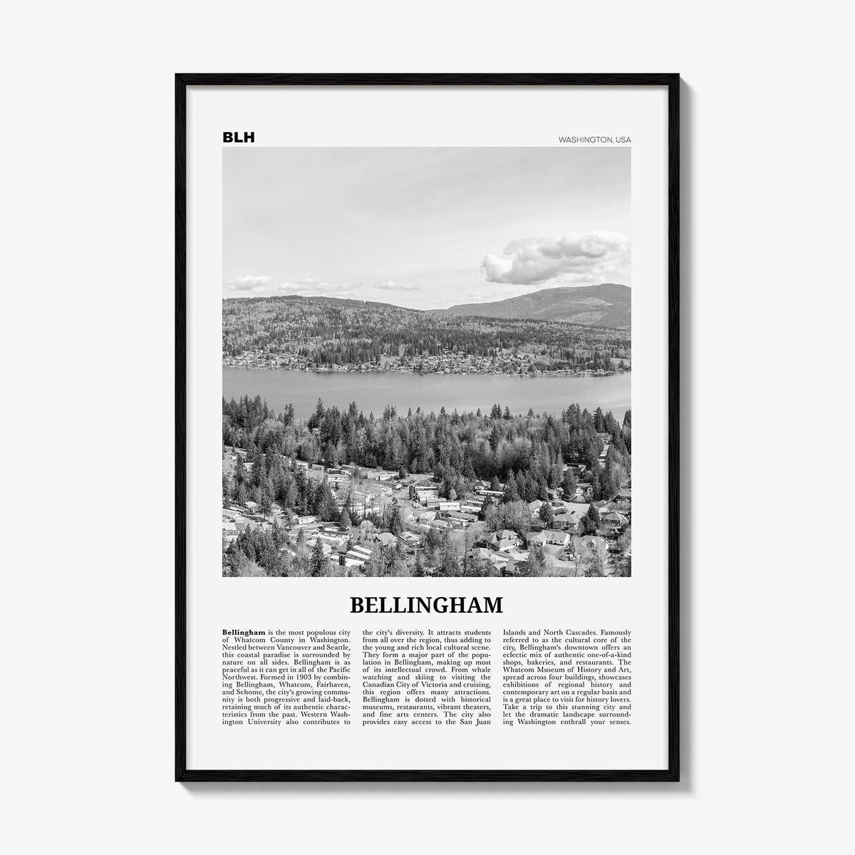 Bellingham Print Black and White, Bellingham Wall Art, Bellingham Poster, Bellingham Photo, Bellingham Wall Décor, Washington, USA