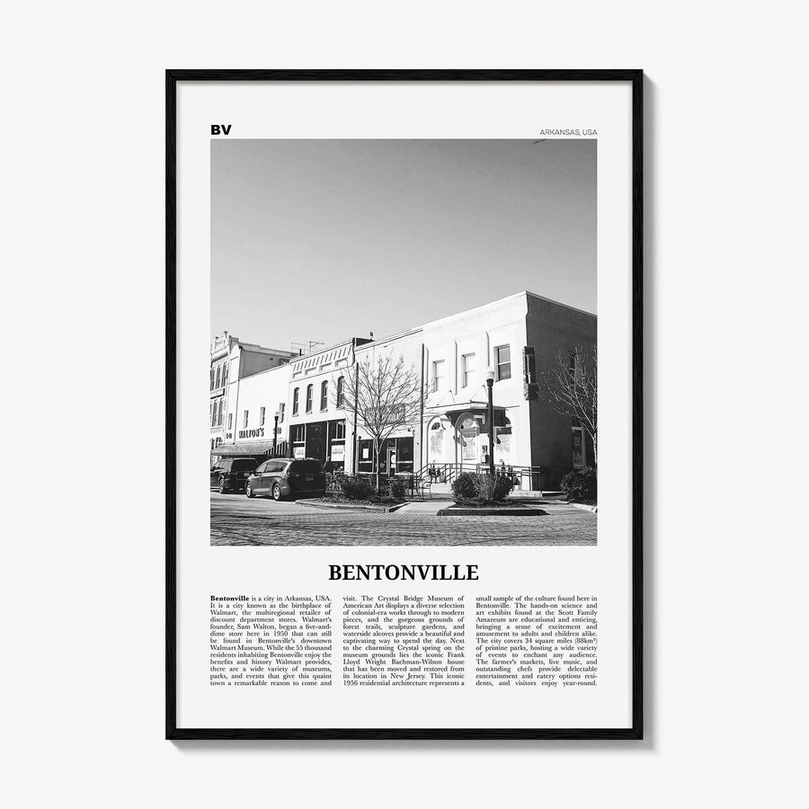 Bentonville Print Black and White, Bentonville Wall Art, Bentonville Poster, Bentonville Photo, Bentonville Décor, Bentonville Map, Arkansas