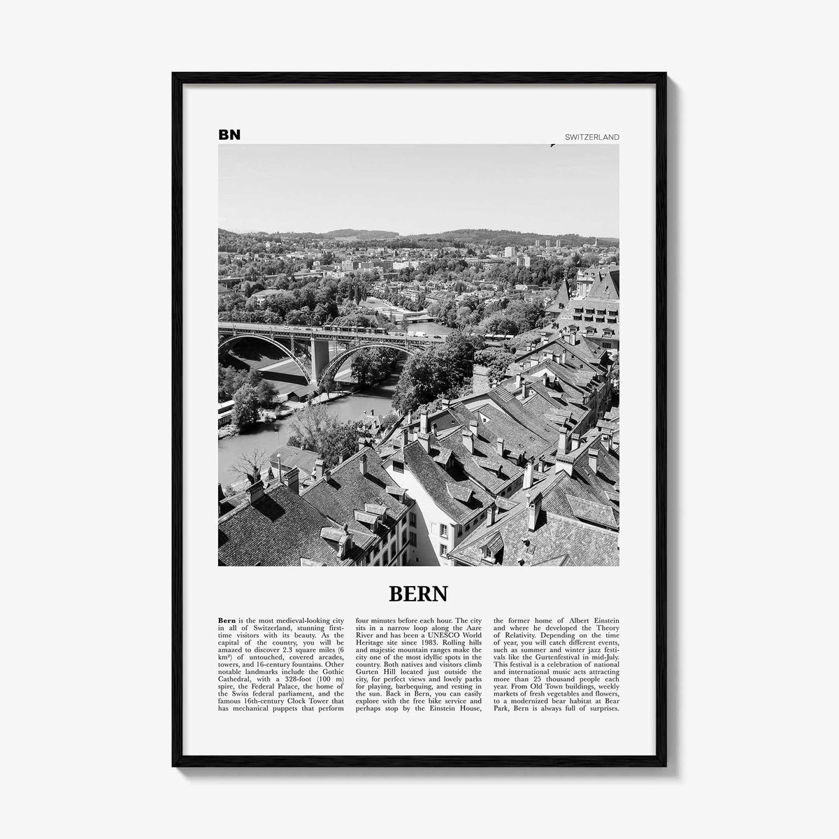 Bern Print Black and White, Bern Wall Art, Bern Poster, Bern Photo, Bern Wall Décor, Switzerland, Berne, Bärn, Swiss
