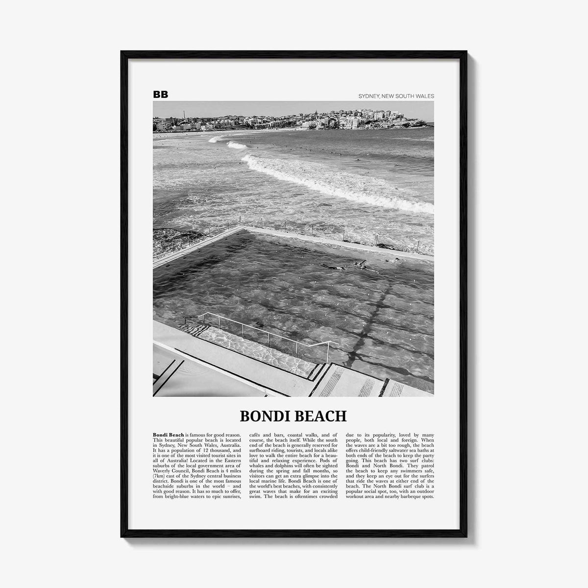 Bondi Beach Print Black and White No 1, Bondi Beach Wall Art, Bondi Beach Poster, Bondi Beach Photo, Sydney Poster Print, Australia, Oceania