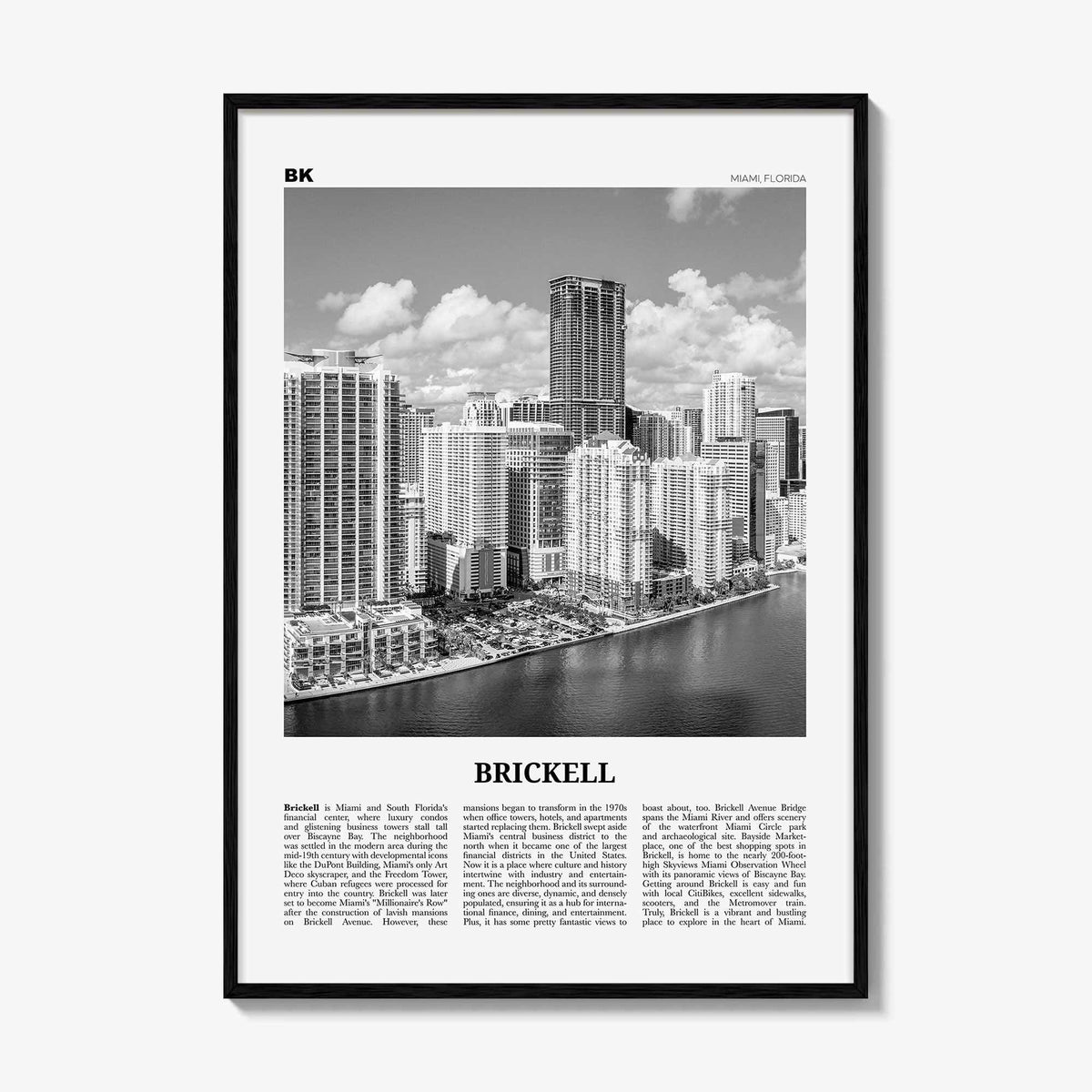 Brickell Print Black and White, Brickell Wall Art, Brickell Poster, Brickell Photo, Brickell Wall Décor, Brickell Map, Miami, Florida