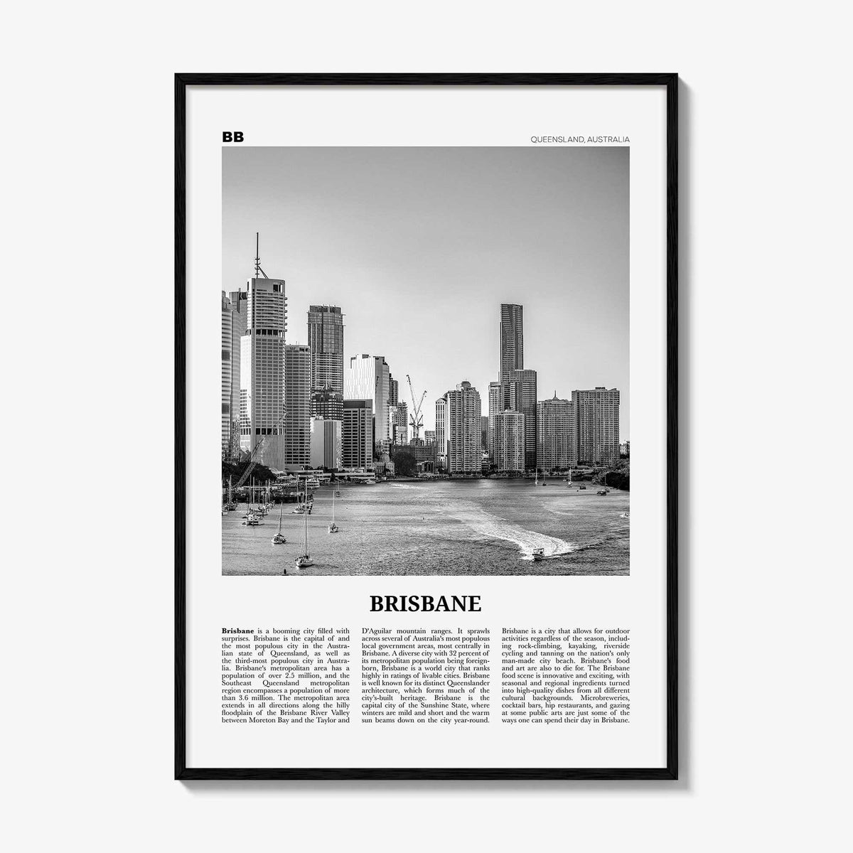 Brisbane Print Black and White No 1, Brisbane Wall Art, Brisbane Poster, Brisbane Photo, Brisbane Wall Decor, Queensland, Australia
