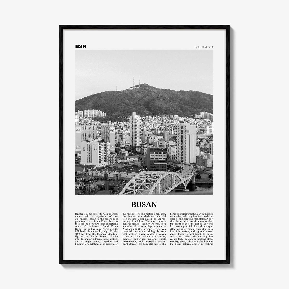 Busan Print Black and White No 2, Busan Wall Art, Busan Poster, Busan Photo, Busan Wall Decor, Pusan, South Korea, 부산 부산직할시 대한민국 한국 남한 지도