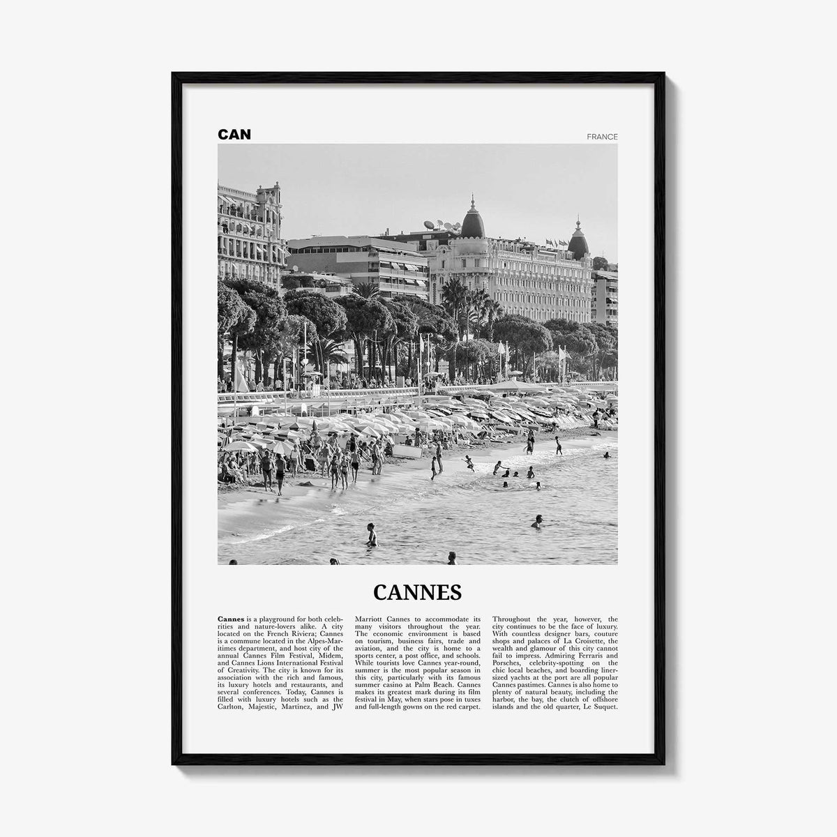 Cannes Print Black and White, Cannes Wall Art, Cannes Poster, Cannes Photo, France, Canas, Alpes-Côte d'Azur, French Riviera, Europe