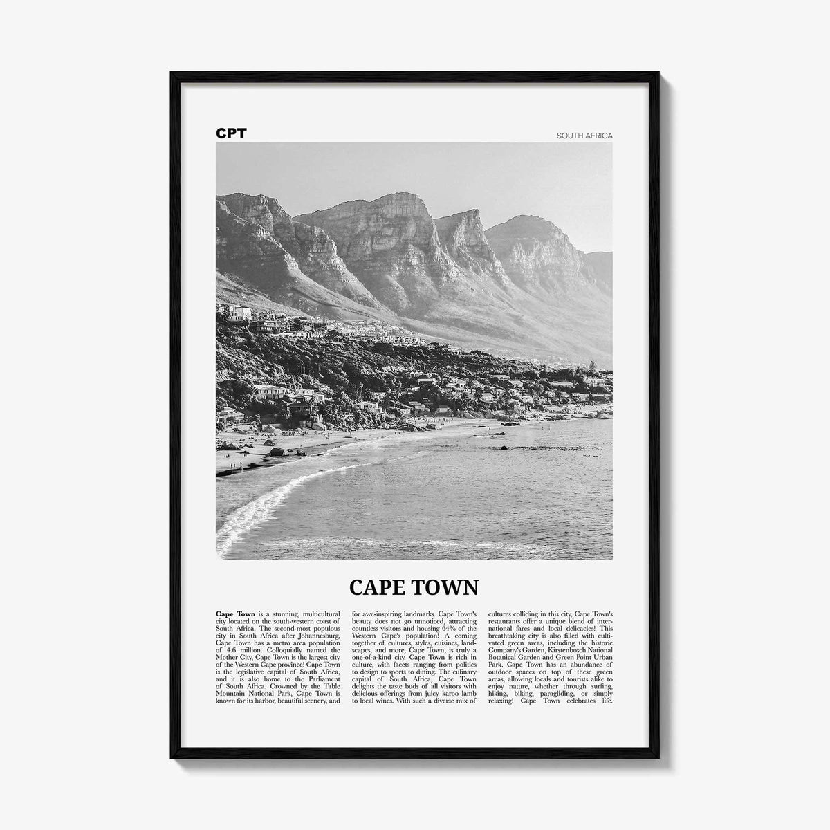 Cape Town Print Black and White No 1, Cape Town Wall Art, Cape Town Poster, Cape Town Photo, Cape Town Wall Decor, South Africa