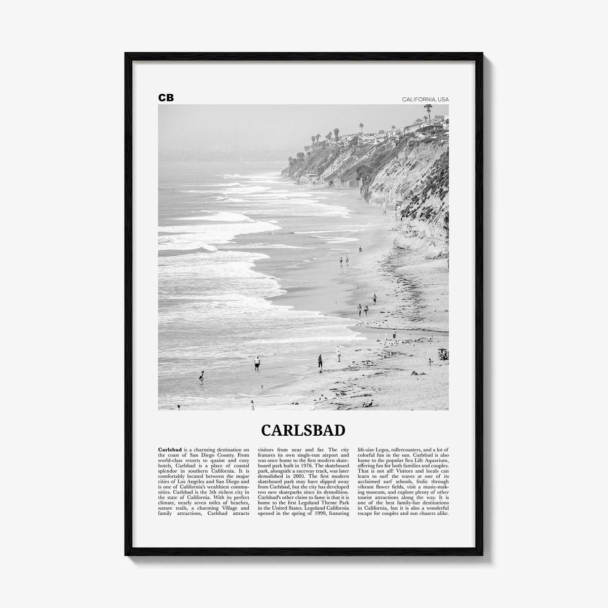 Carlsbad Print Black and White No 1, Carlsbad Wall Art, Carlsbad Poster, Carlsbad Photo, Carlsbad, California, USA, United States