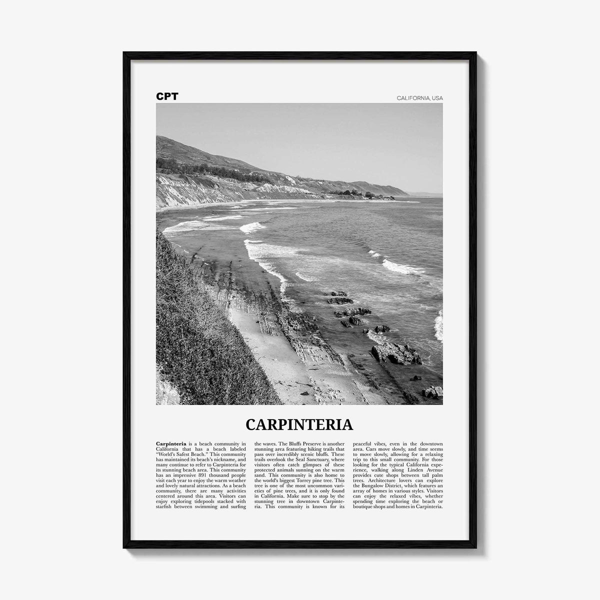 Carpinteria Print Black and White, Carpinteria Wall Art, Carpinteria Poster, Carpinteria Photo, Carpinteria Décor, California, USA