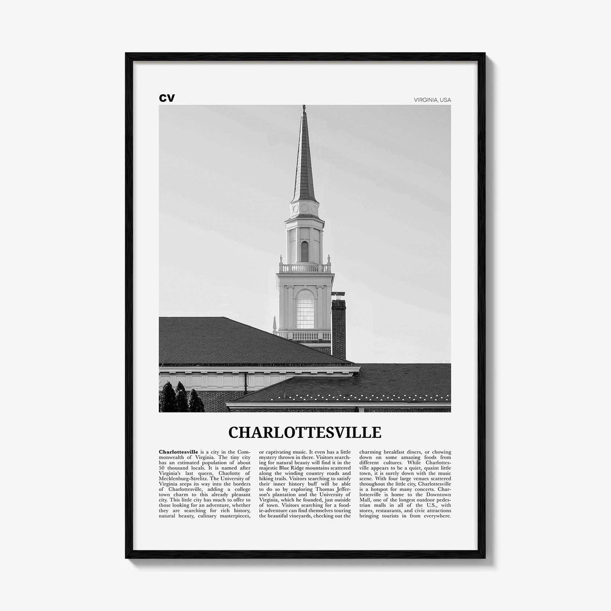 Charlottesville Print Black and White No 1, Charlottesville Wall Art, Charlottesville Poster, Charlottesville Photo, Charlottesville