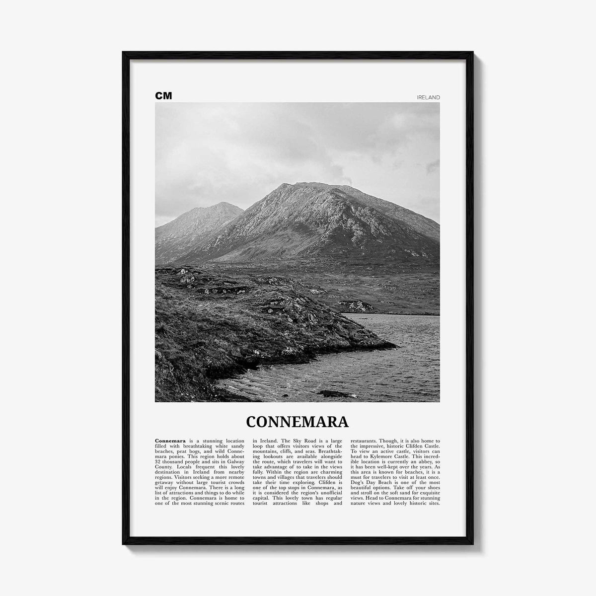 Connemara Print Black and White, Connemara Wall Art, Connemara Poster, Connemara Photo, Connemara Wall Décor, Connemara Map, Ireland