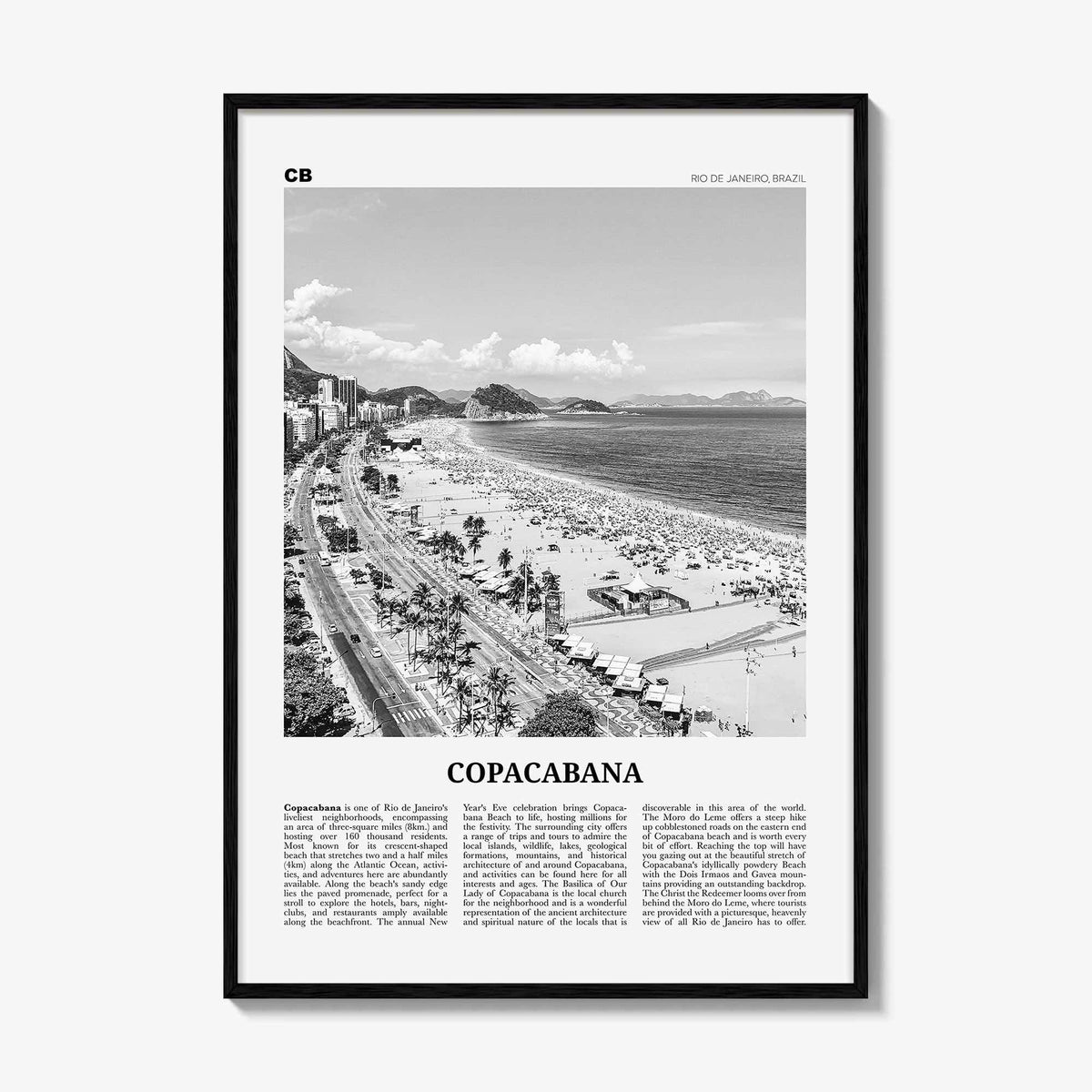 Copacabana Print Black and White, Copacabana Wall Art, Copacabana Poster, Copacabana Photo, Copacabana Map, Rio de Janeiro, Brazil
