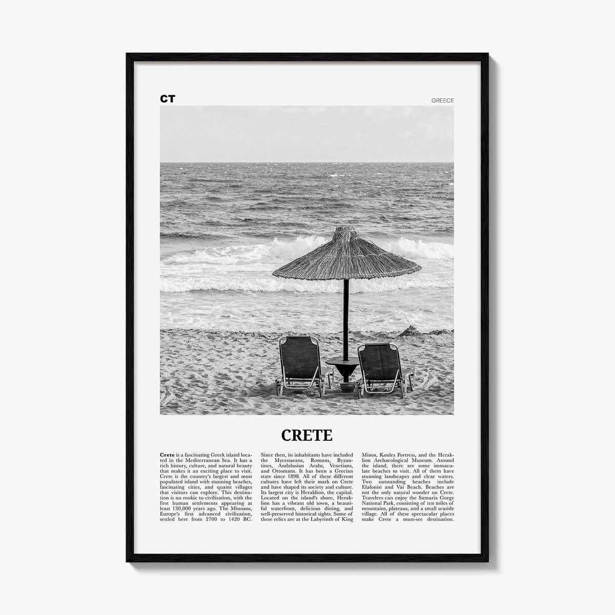 Crete Print Black and White, Crete Wall Art, Crete Poster, Crete Photo, Crete Wall Décor, Κρήτη, Kríti, Krḗtē, Greek, Crete Island