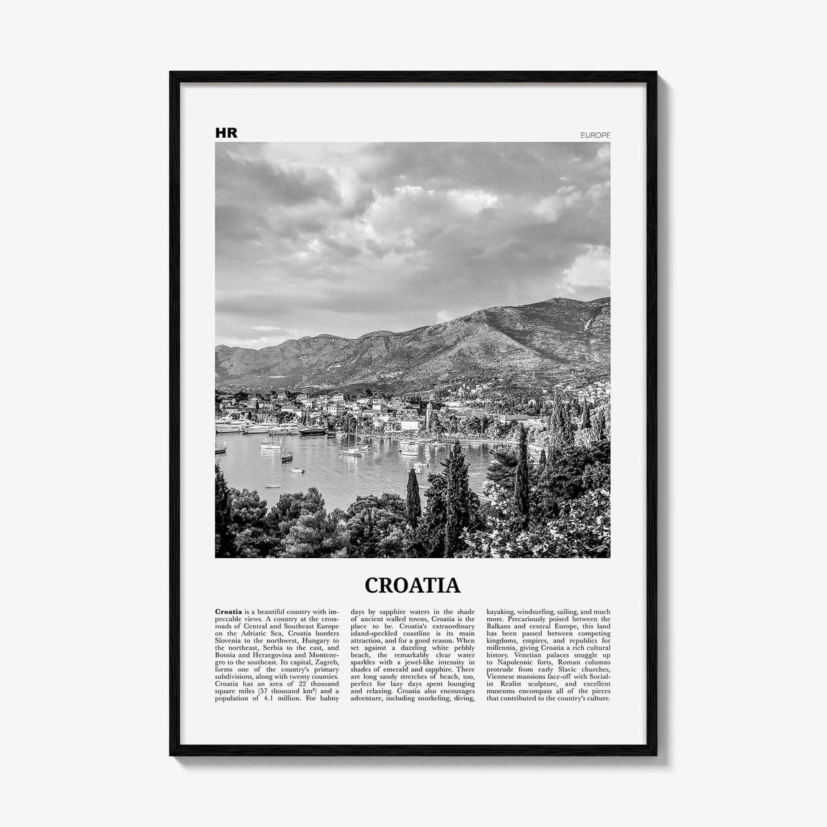 Croatia Print Black and White, Croatia Wall Art, Croatia Poster, Croatia Photo, Croatia Wall Decor, Hrvatska, Zagreb, Balkan
