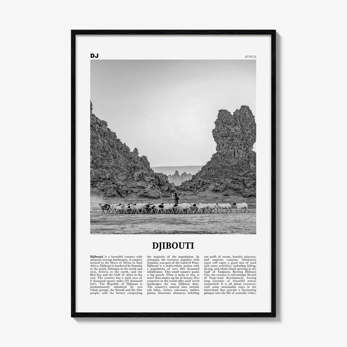 Djibouti Print Black and White, Djibouti Wall Art, Djibouti Poster, Djibouti Photo, Djibouti Wall Decor, Country Art Print, Africa Poster