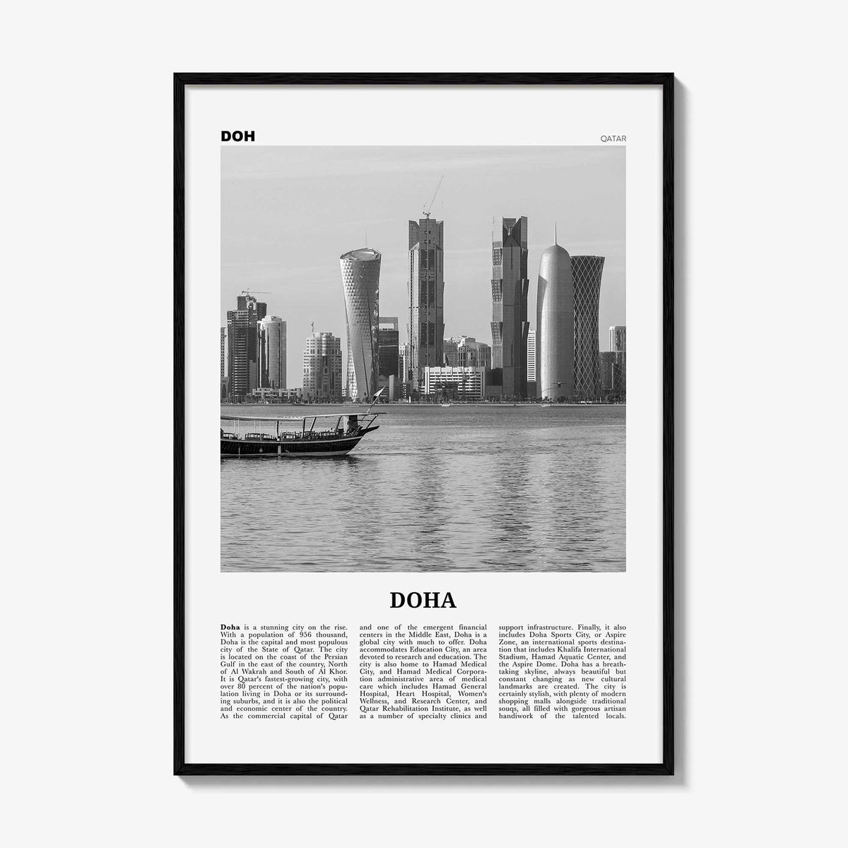 Doha Print Black and White, Doha Wall Art, Doha Poster, Doha Photo, Doha Wall Decor, Qatar, Arab, Middle East, ad-Dawḥa, ad-Dōḥa