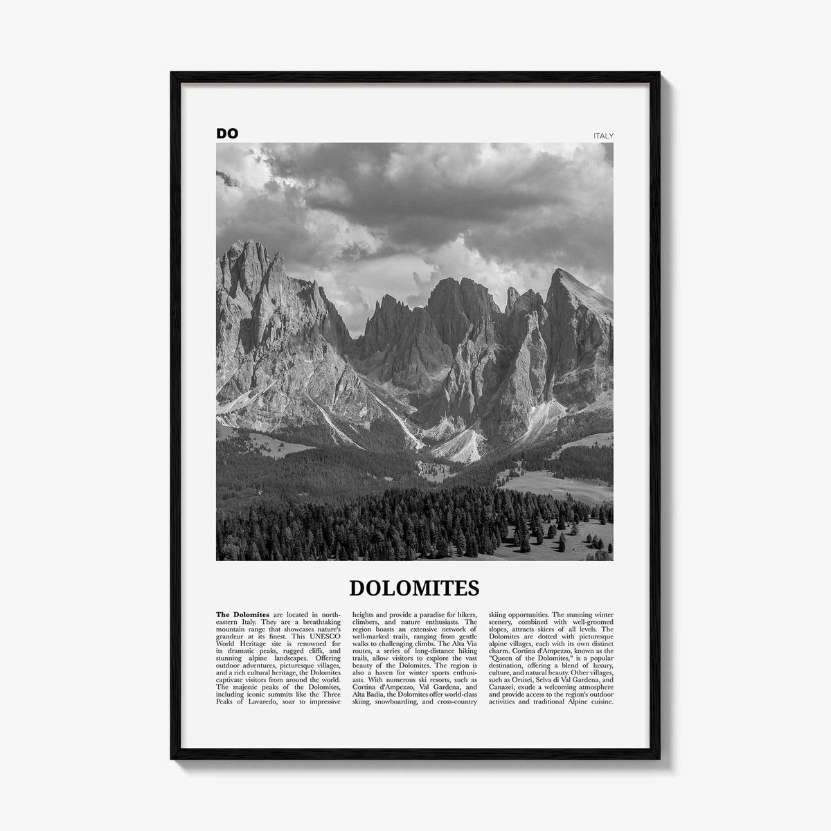 Dolomites Print Black and White, Dolomites Wall Art, Dolomites Poster, Dolomites Photo, Dolomites Wall Décor, Dolomites Map, Italy