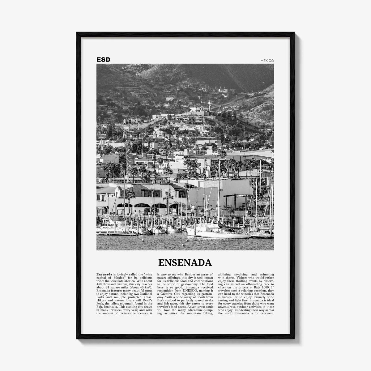 Ensenada Print Black and White, Ensenada Wall Art, Ensenada Poster, Ensenada Photo, Ensenada Wall Décor, Ensenada Map, Mexico