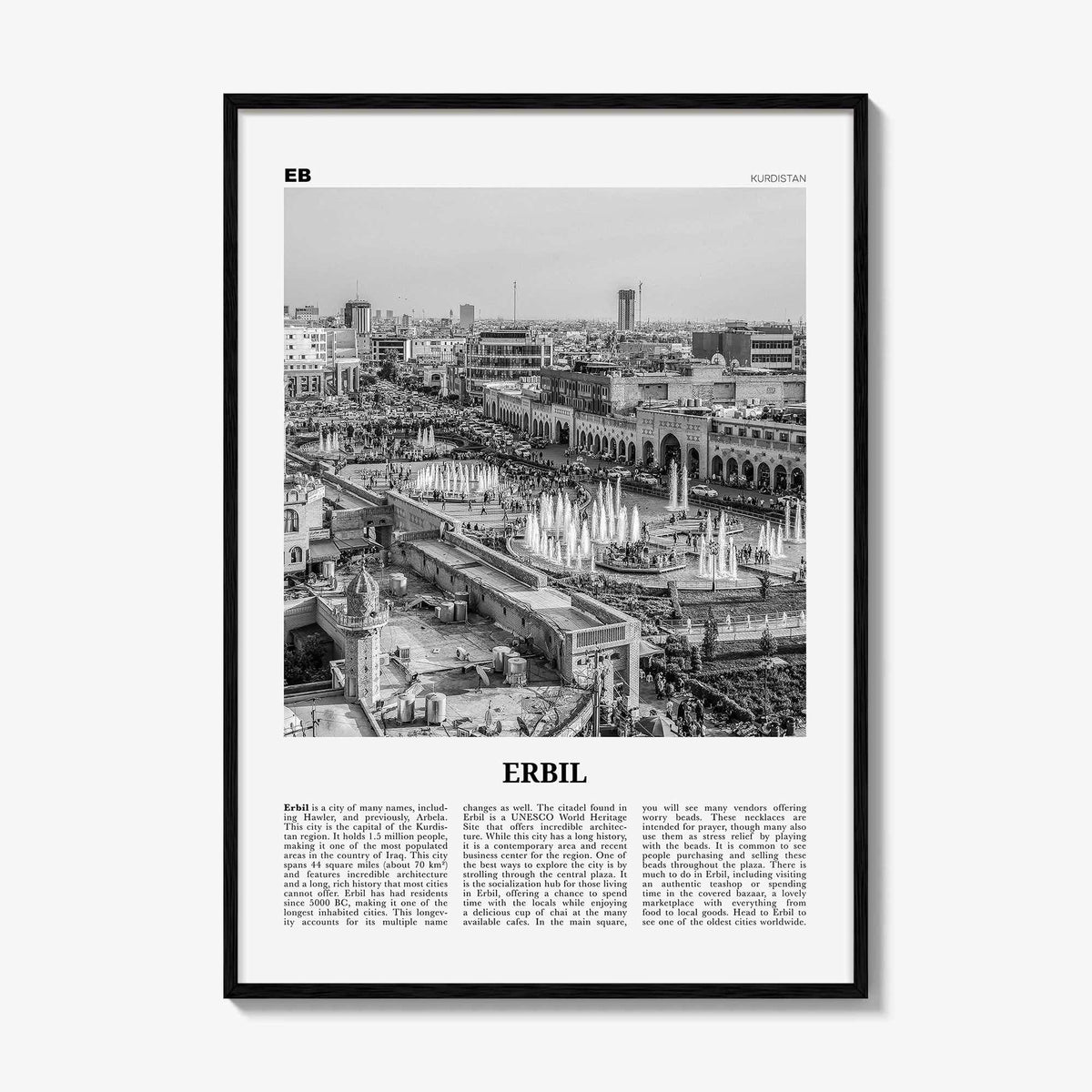 Erbil Print Black and White, Erbil Wall Art, Erbil Poster, Erbil Photo, Erbil Wall Décor, Erbil Map, Kurdistan
