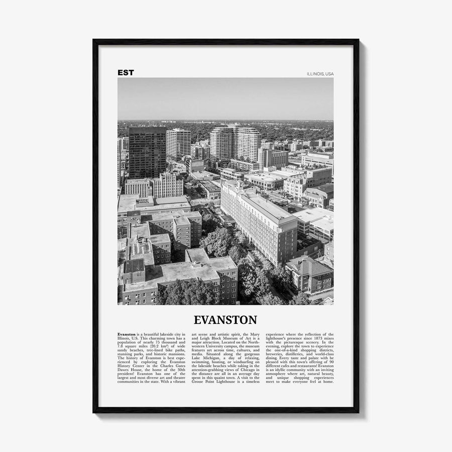 Evanston Print Black and White, Evanston Wall Art, Evanston Poster, Evanston Photo, Evanston Wall Décor, Illinois, USA, United States