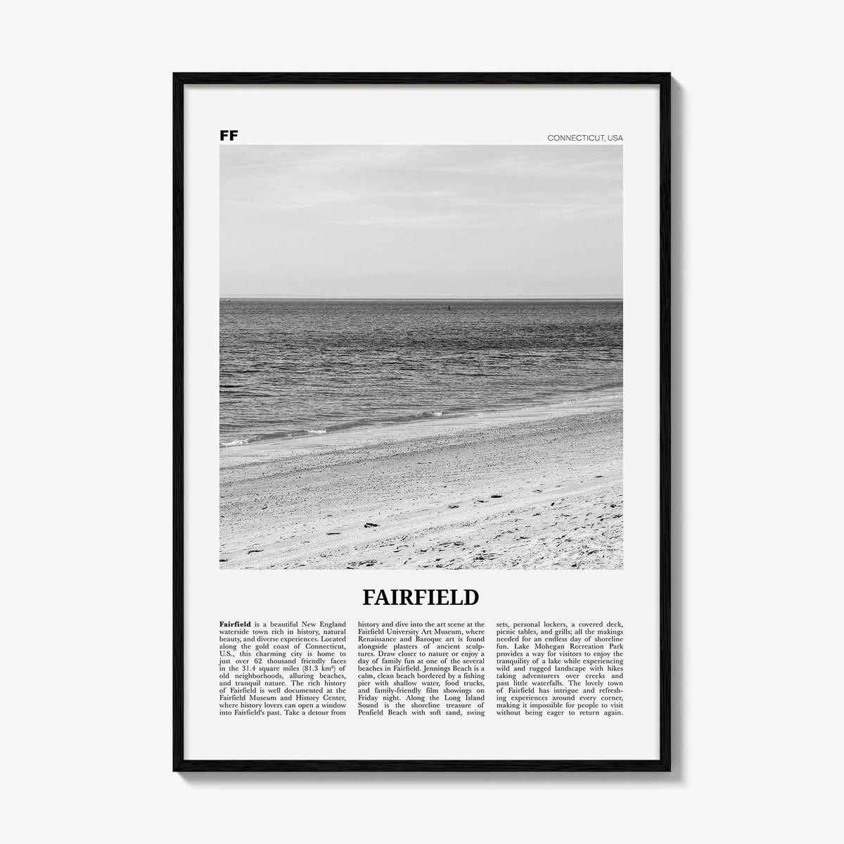 Fairfield Print Black and White, Fairfield Wall Art, Fairfield Poster, Fairfield Photo, Fairfield Wall Décor, Connecticut, USA United States