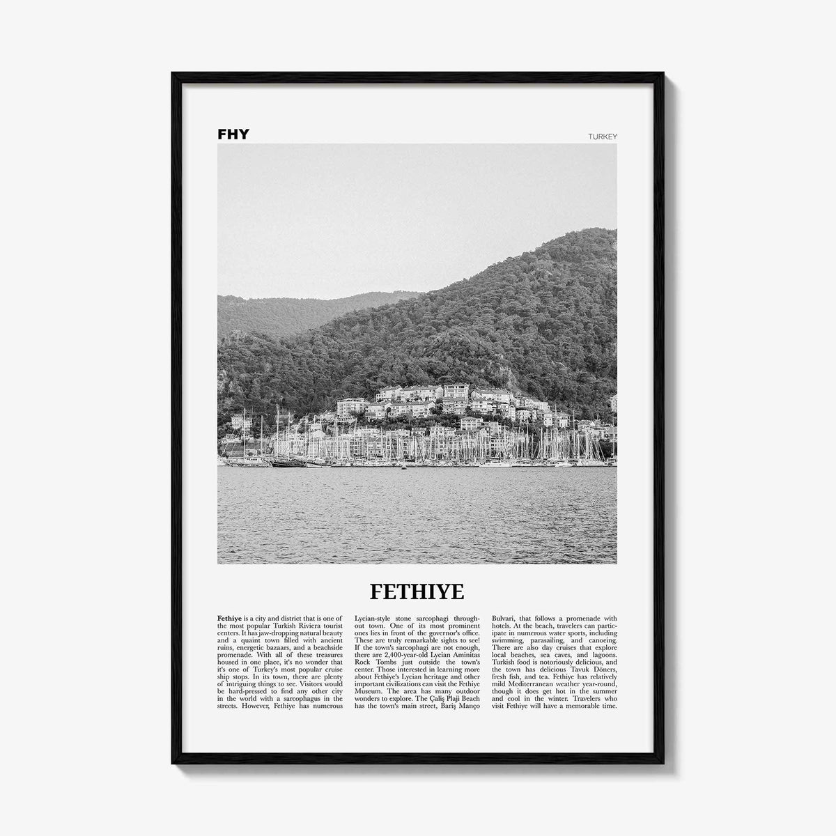 Fethiye Print Black and White, Fethiye Wall Art, Fethiye Poster, Fethiye Photo, Fethiye Wall Décor, Turkey, Europe, Türkiye, Turkish
