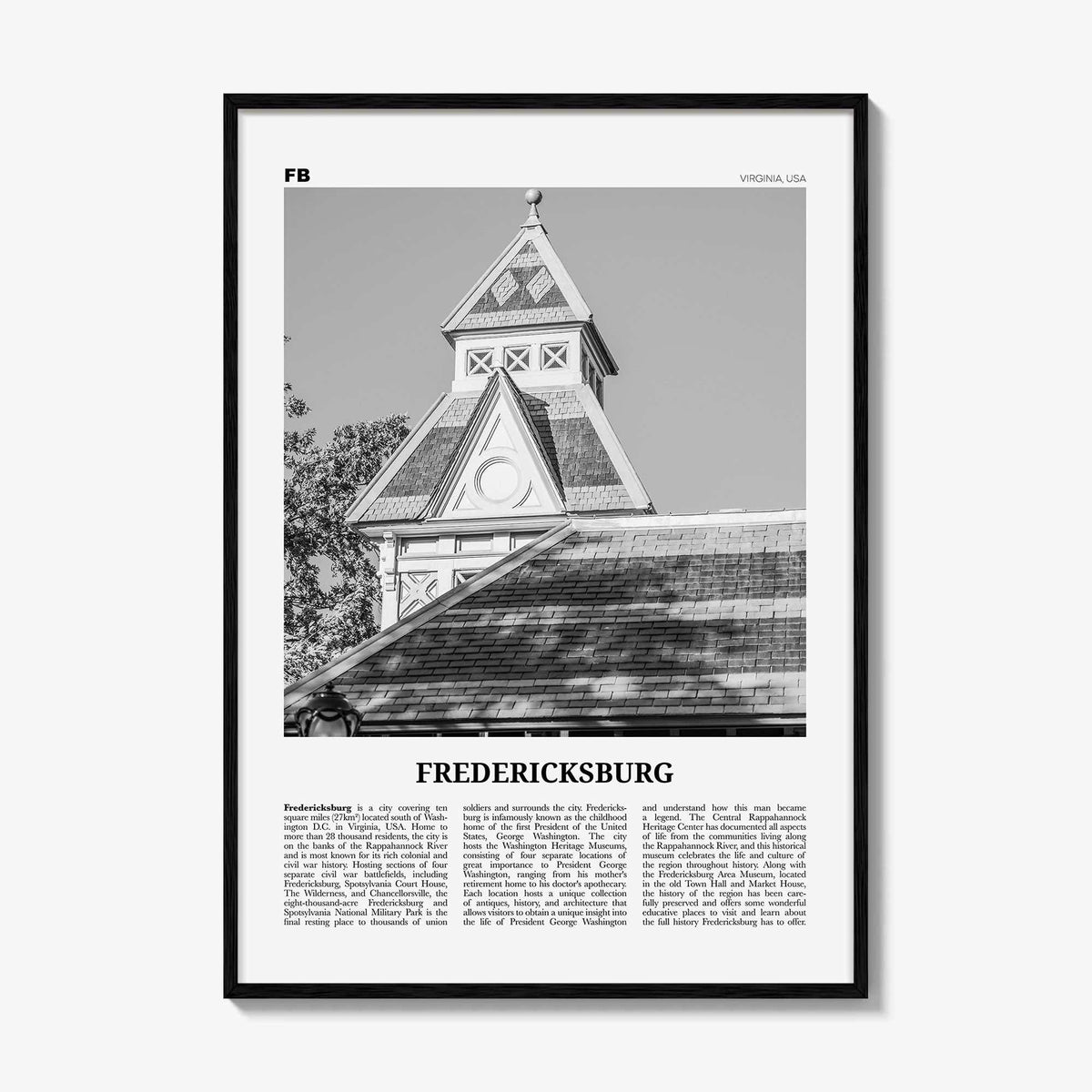Fredericksburg Print Black and White, Fredericksburg Wall Art, Fredericksburg Poster, Fredericksburg Photo, Fredericksburg Map