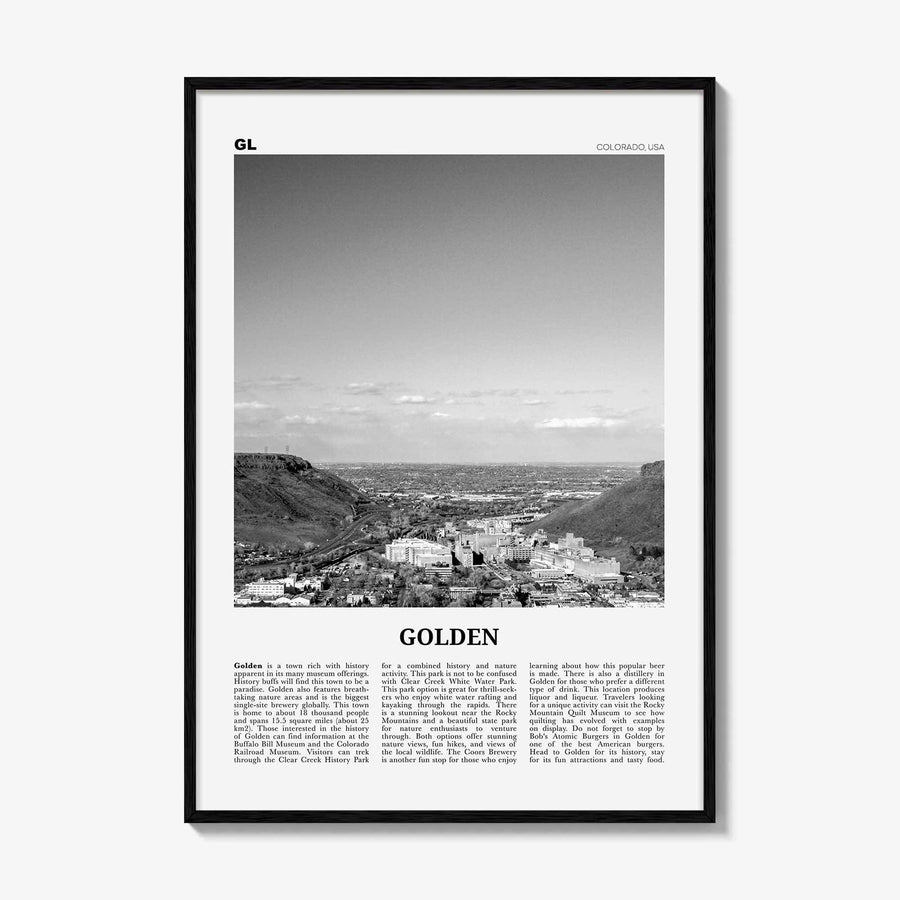 Golden Print Black and White, Golden Wall Art, Golden Poster, Golden Photo, Golden Wall Décor, Golden Map, Colorado, USA