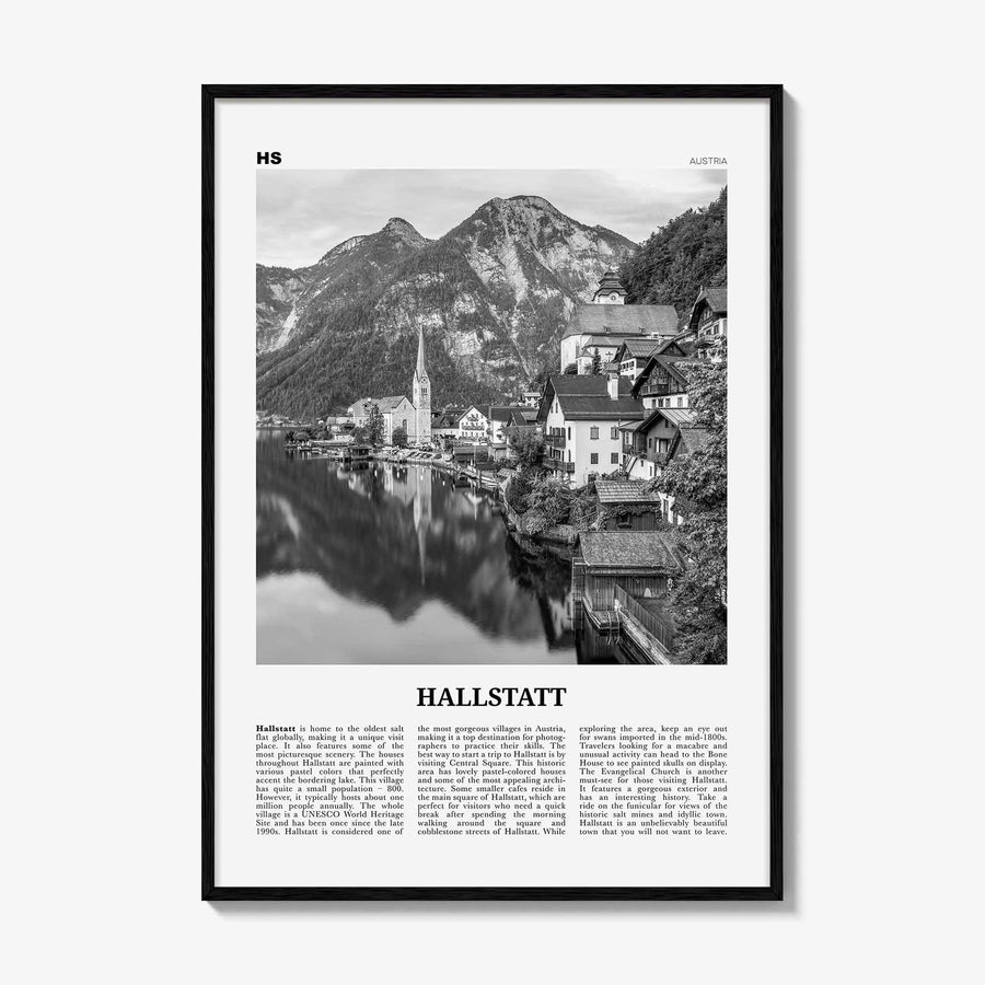 Hallstatt Print Black and White, Hallstatt Wall Art, Hallstatt Poster, Hallstatt Photo, Hallstatt Wall Décor, Hallstatt Map, Austria