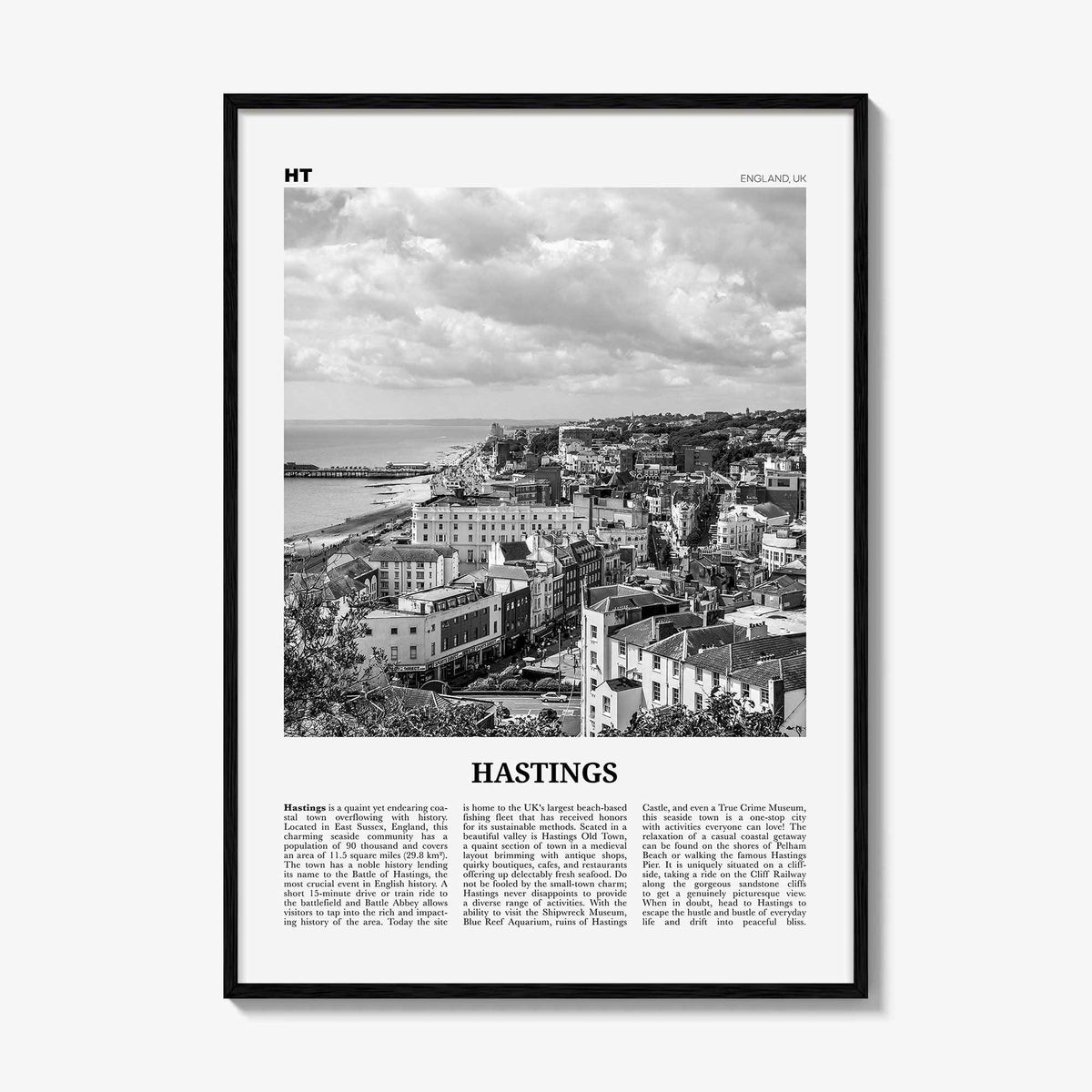 Hastings Print Black and White, Hastings Wall Art, Hastings Poster, Hastings Photo, Hastings Wall Décor, England, UK, United Kingdom
