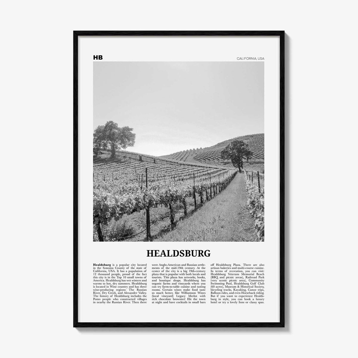 Healdsburg Print Black and White, Healdsburg Wall Art, Healdsburg Poster, Healdsburg Photo, Healdsburg Map, Healdsburg Decor, California