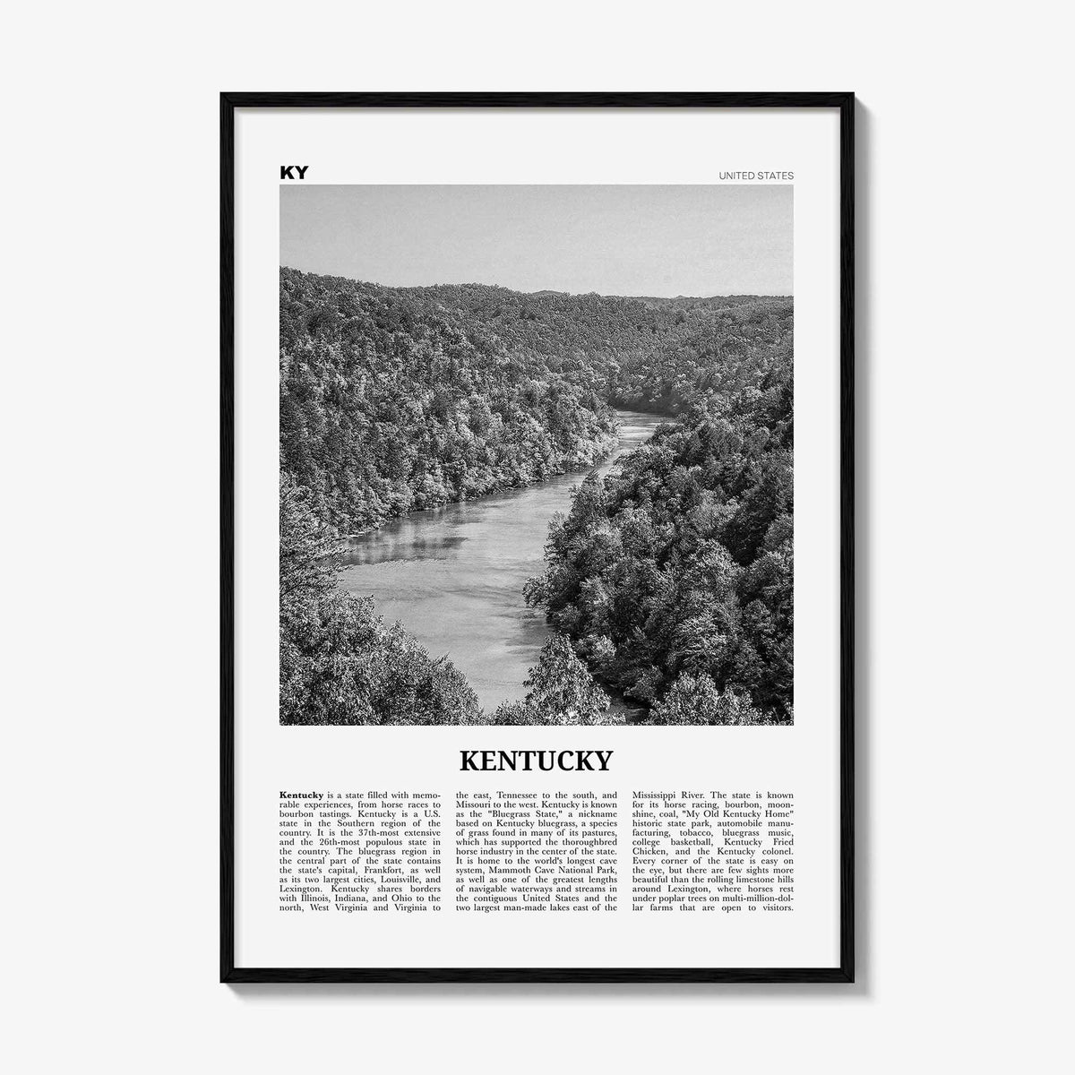 Kentucky Print Black and White No 1, Kentucky Wall Art, Kentucky Poster, Kentucky Photo, Kentucky Wall Decor, USA, United States