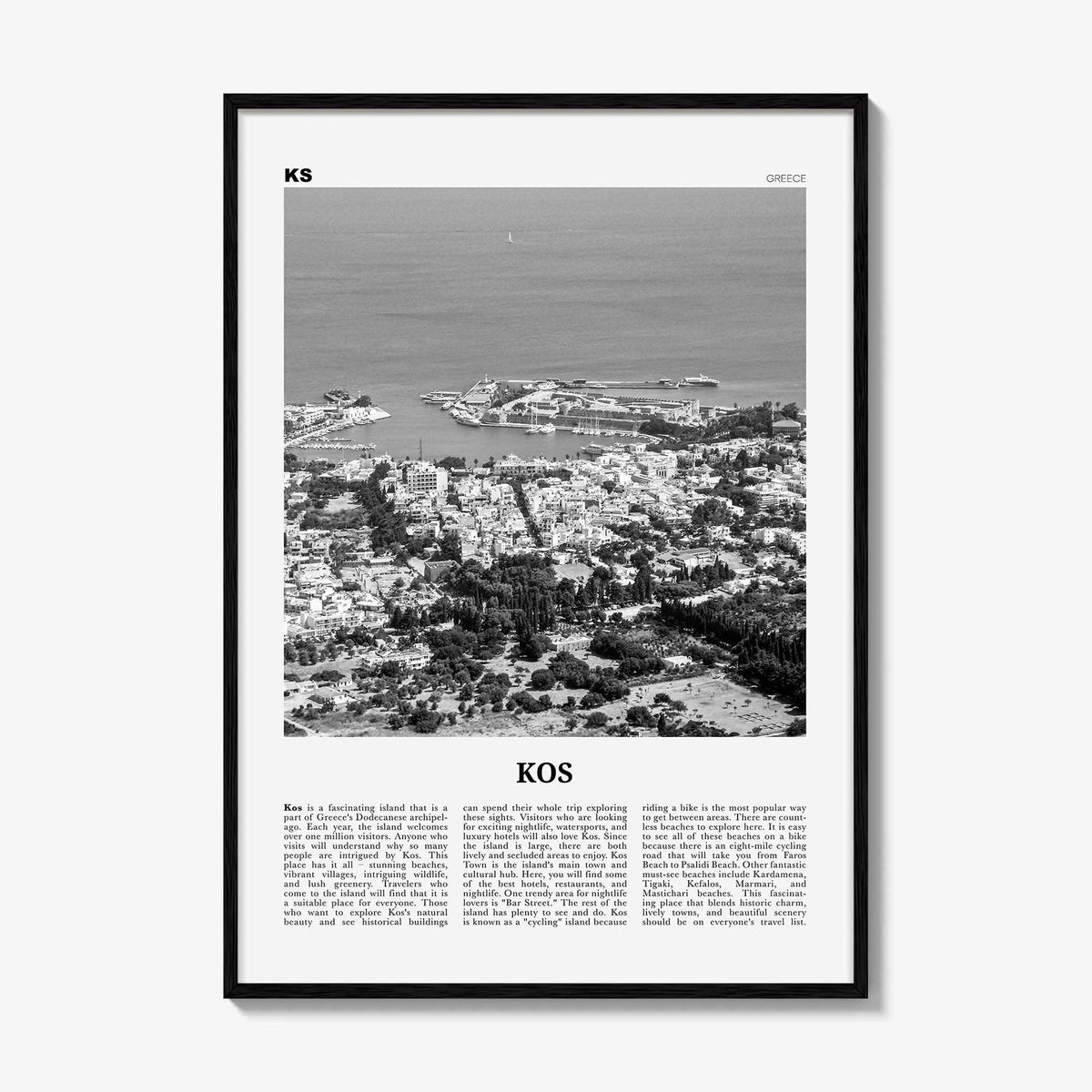 Kos Print Black and White, Kos Wall Art, Kos Poster, Kos Photo, Kos Wall Décor, Cos, Κως, Greece, Europe, Greek, Aegean Sea