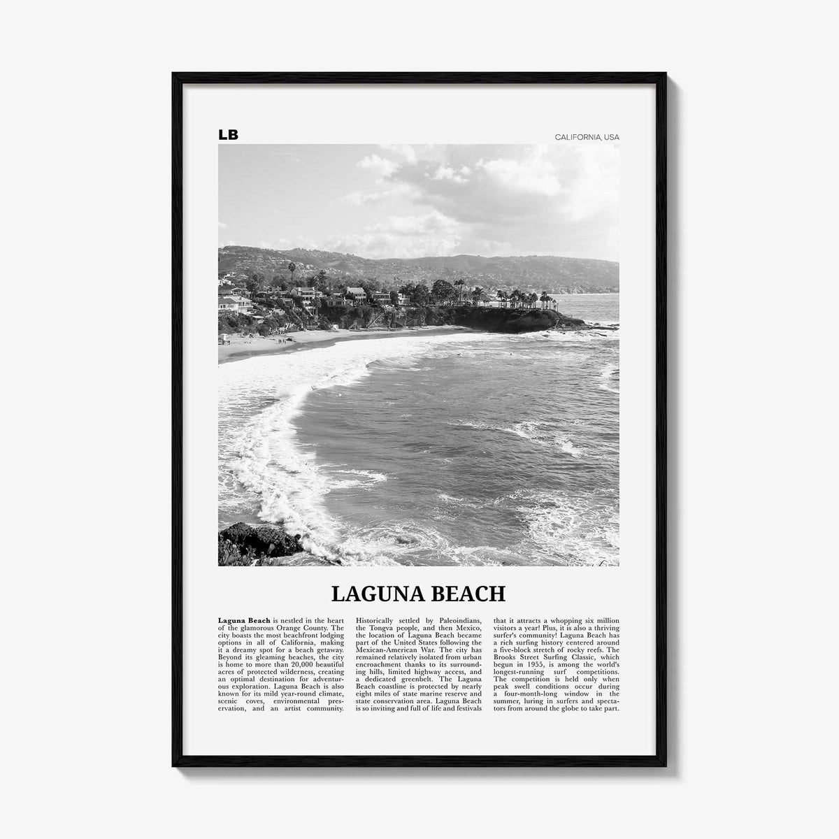 Laguna Beach Print Black and White No 1, Laguna Beach Wall Art, Laguna Beach Poster, Laguna Beach Photo, California, USA, United States