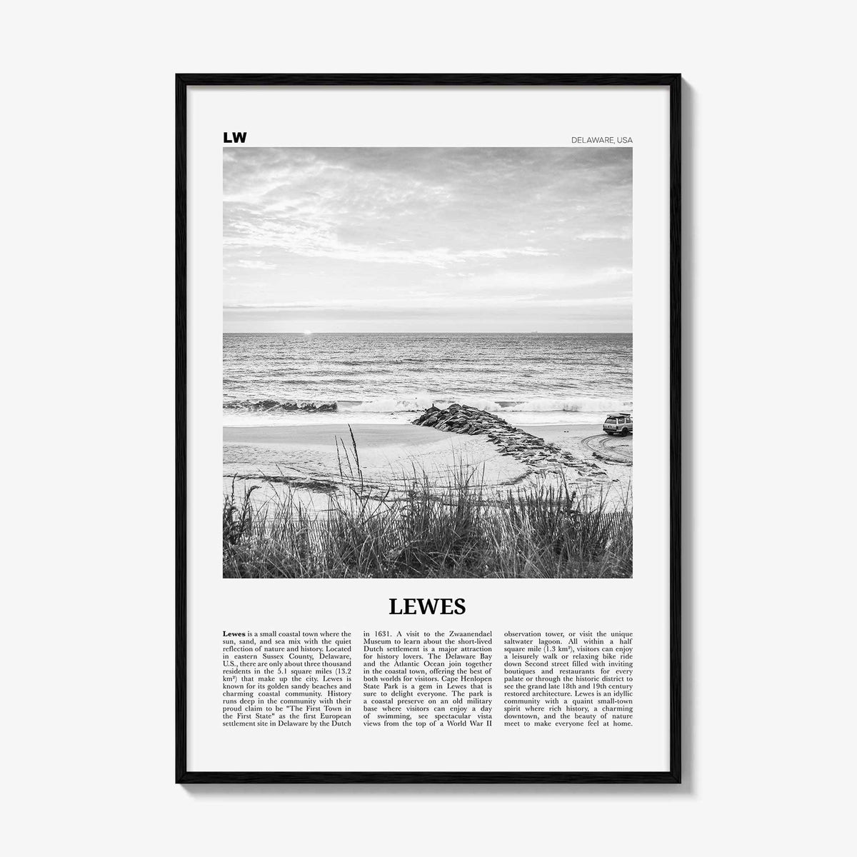 Lewes Print Black and White, Lewes Wall Art, Lewes Poster, Lewes Photo, Lewes Wall Décor, Delaware, USA, United States, North America
