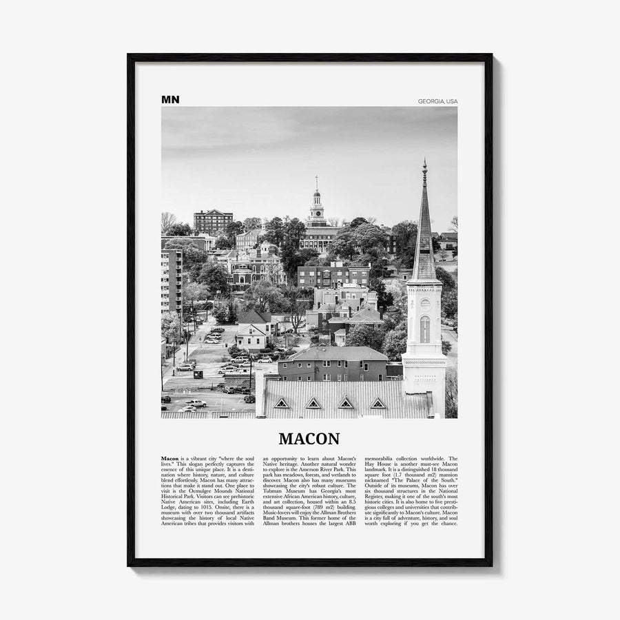Macon Print Black and White, Macon Wall Art, Macon Poster, Macon Photo, Macon Map, Macon Wall Decor, Georgia, USA, United States