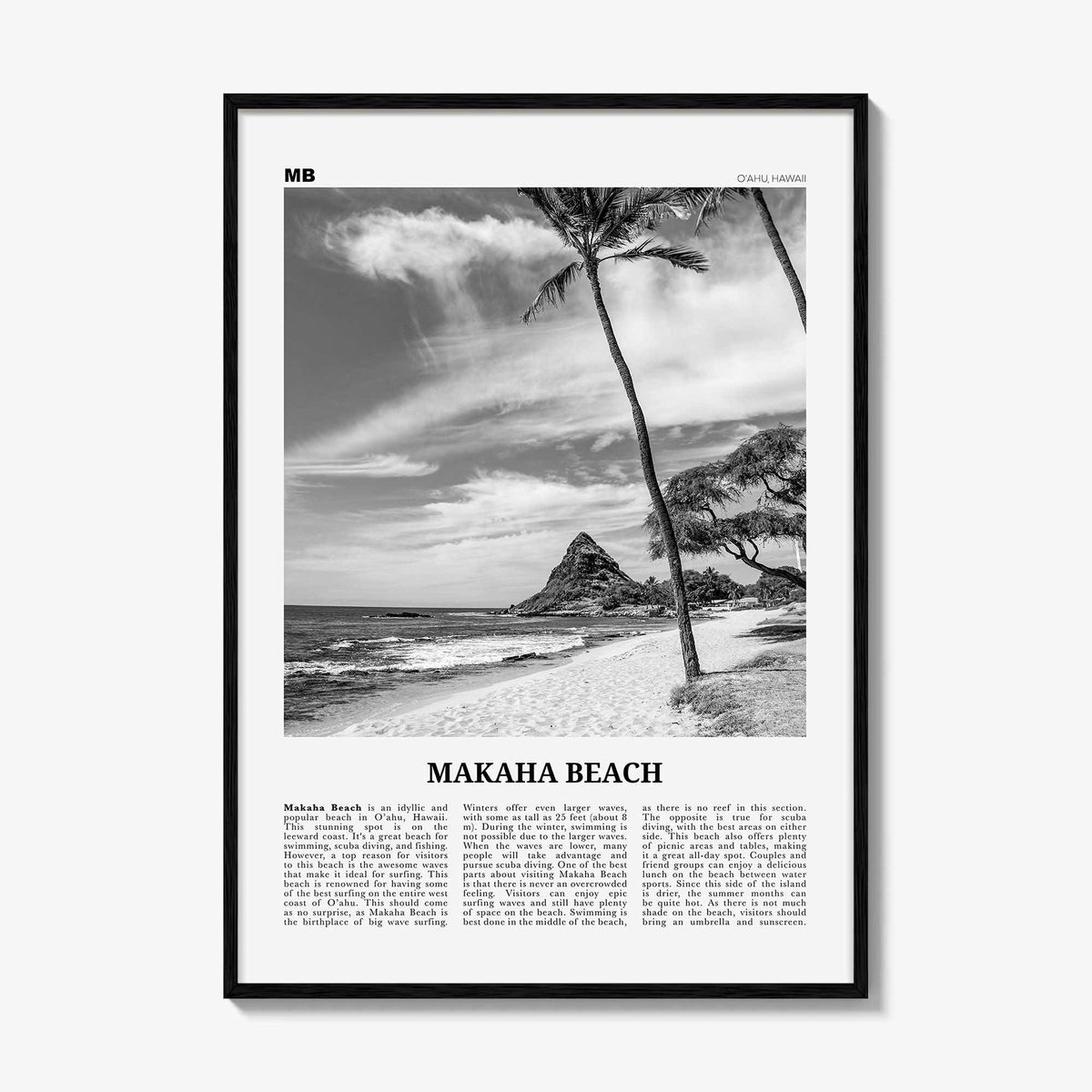 Makaha Beach Print Black and White, Makaha Beach Wall Art, Makaha Beach Poster, Makaha Beach Photo, Makaha Beach Wall Décor, O‘ahu, Hawaii