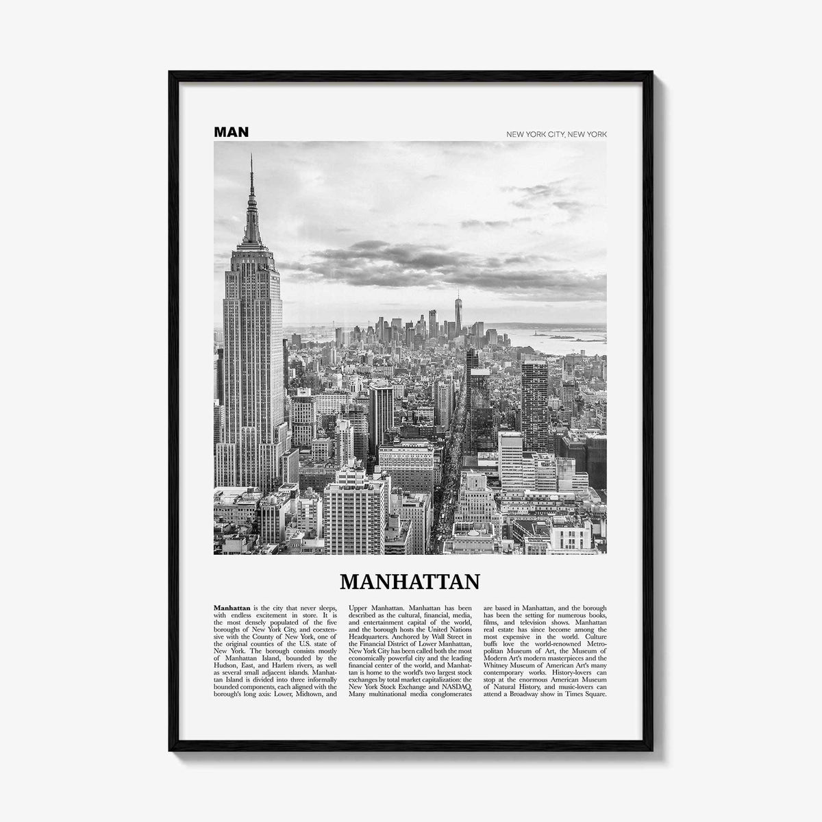 Manhattan Print Black and White, Manhattan Wall Art, Manhattan Poster, Manhattan Photo, New York, USA, United States, North America