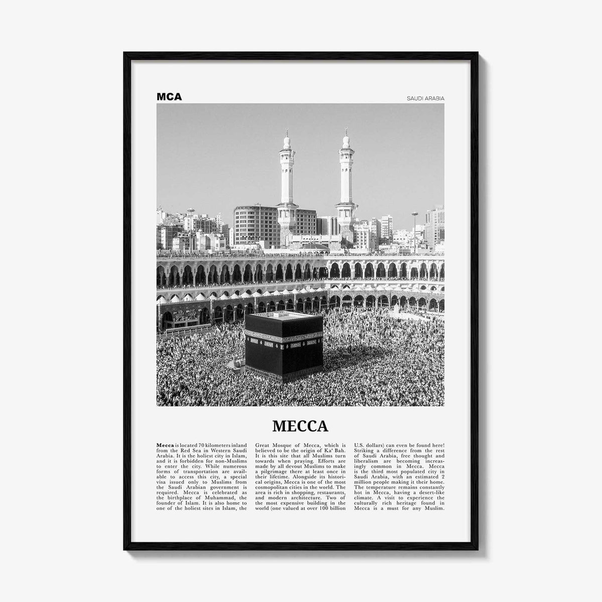Mecca Print Black and White, Mecca Wall Art, Mecca Poster, Mecca Photo, Saudi Arabia, Makkah al-Mukarramah, مكة بكة مكة المكرمة