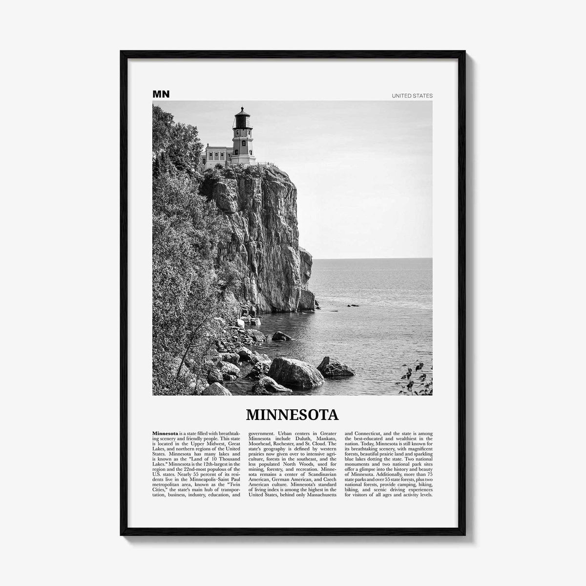 Minnesota Print Black and White No 1, Minnesota Wall Art, Minnesota Poster, Minnesota Photo, USA, United States, North America