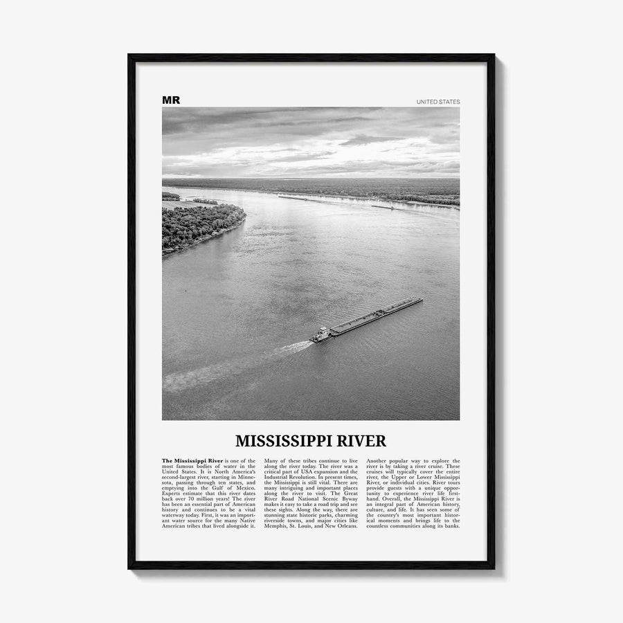Mississippi River Print Black and White, Mississippi River Wall Art, Mississippi River Poster, Mississippi River Photo, Mississippi Map, USA