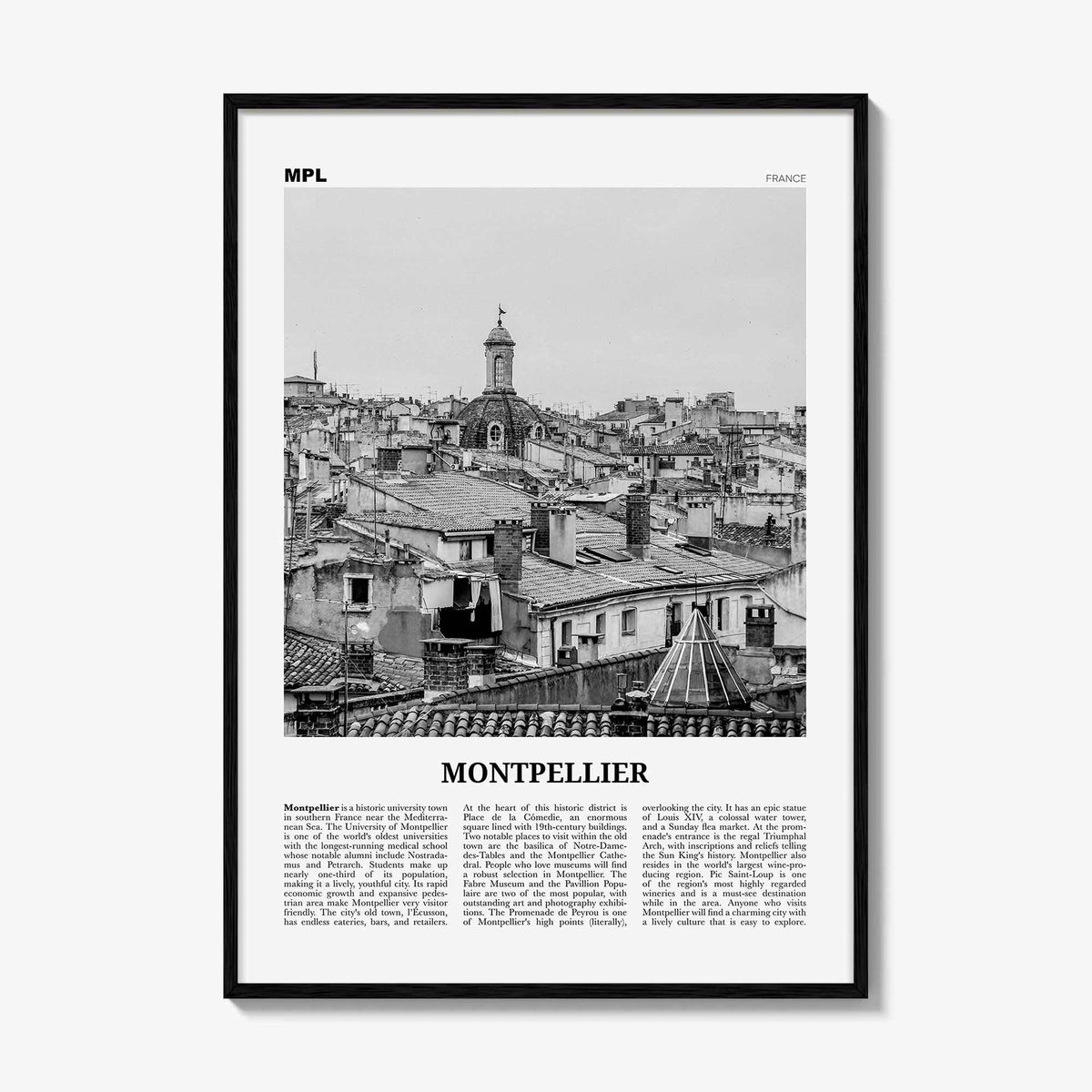 Montpellier Print Black and White, Montpellier Wall Art, Montpellier Poster, Montpellier Photo, France, Montpelhièr, Hérault