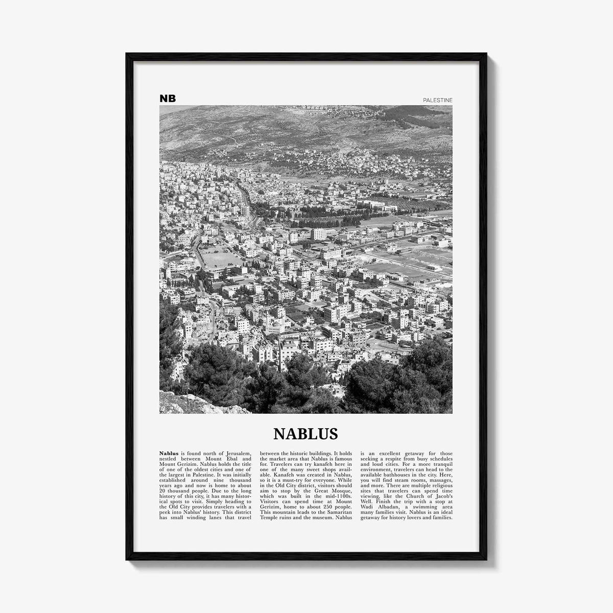 Nablus Print Black and White, Nablus Wall Art, Nablus Poster, Nablus Photo, Nablus Wall Décor, Nablus Map, Palestine