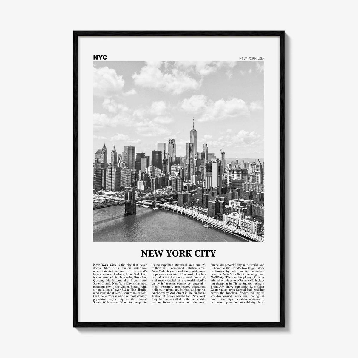 New York City Print Black and White No 7, New York City Wall Art, New York City Poster, New York City Photo, New York City Map, NYC, USA